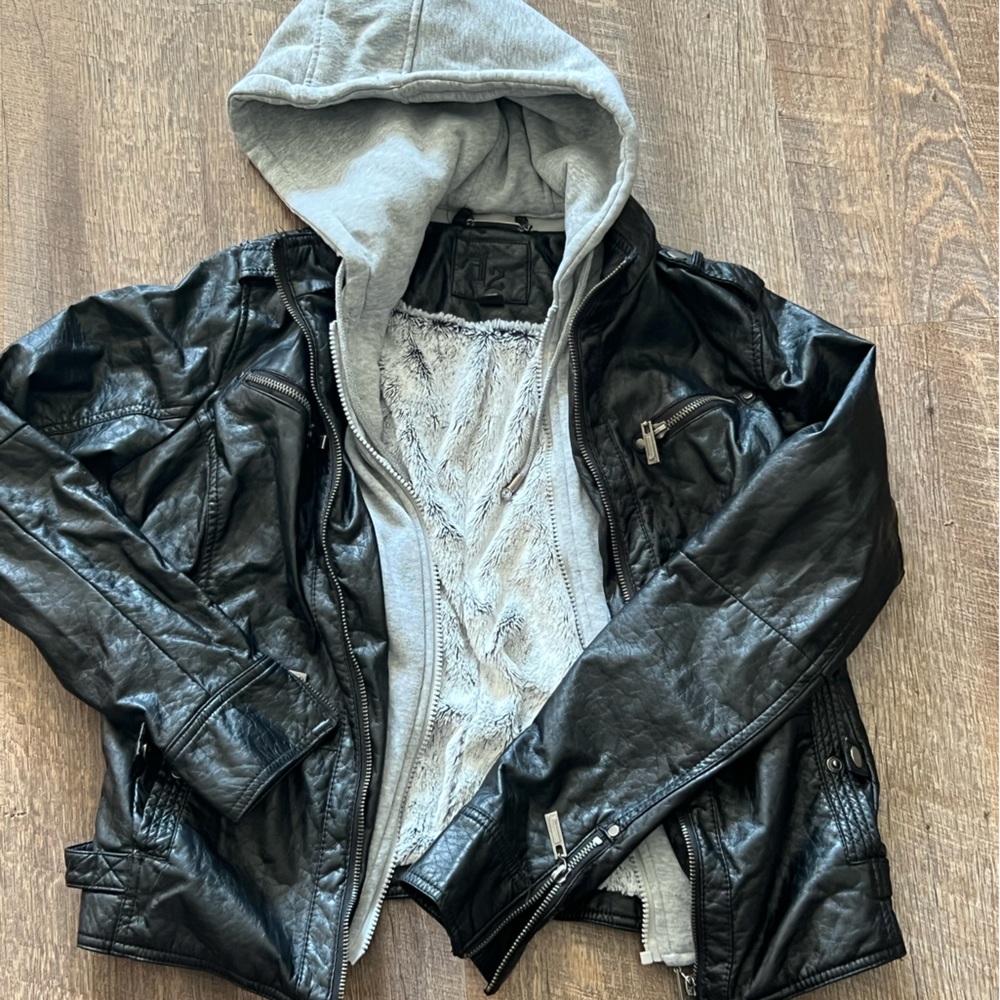 Faux leather jacket with hood